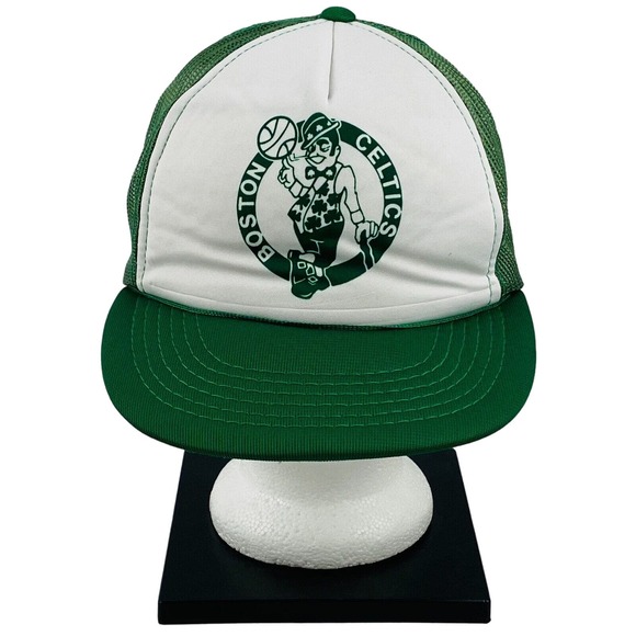 Vintage Boston Celtics Lucky Trucker Hat Snapback White Green Mesh Adjustable - Picture 1 of 8